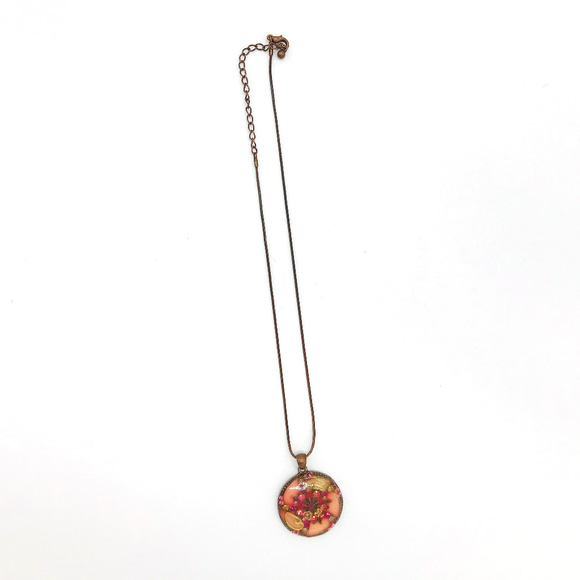 Pink Resin Pendant on Copper Tone Necklace - Picture 4 of 5